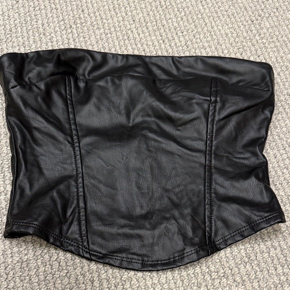 Altar'd State Black Faux Leather Strapless Crop Top